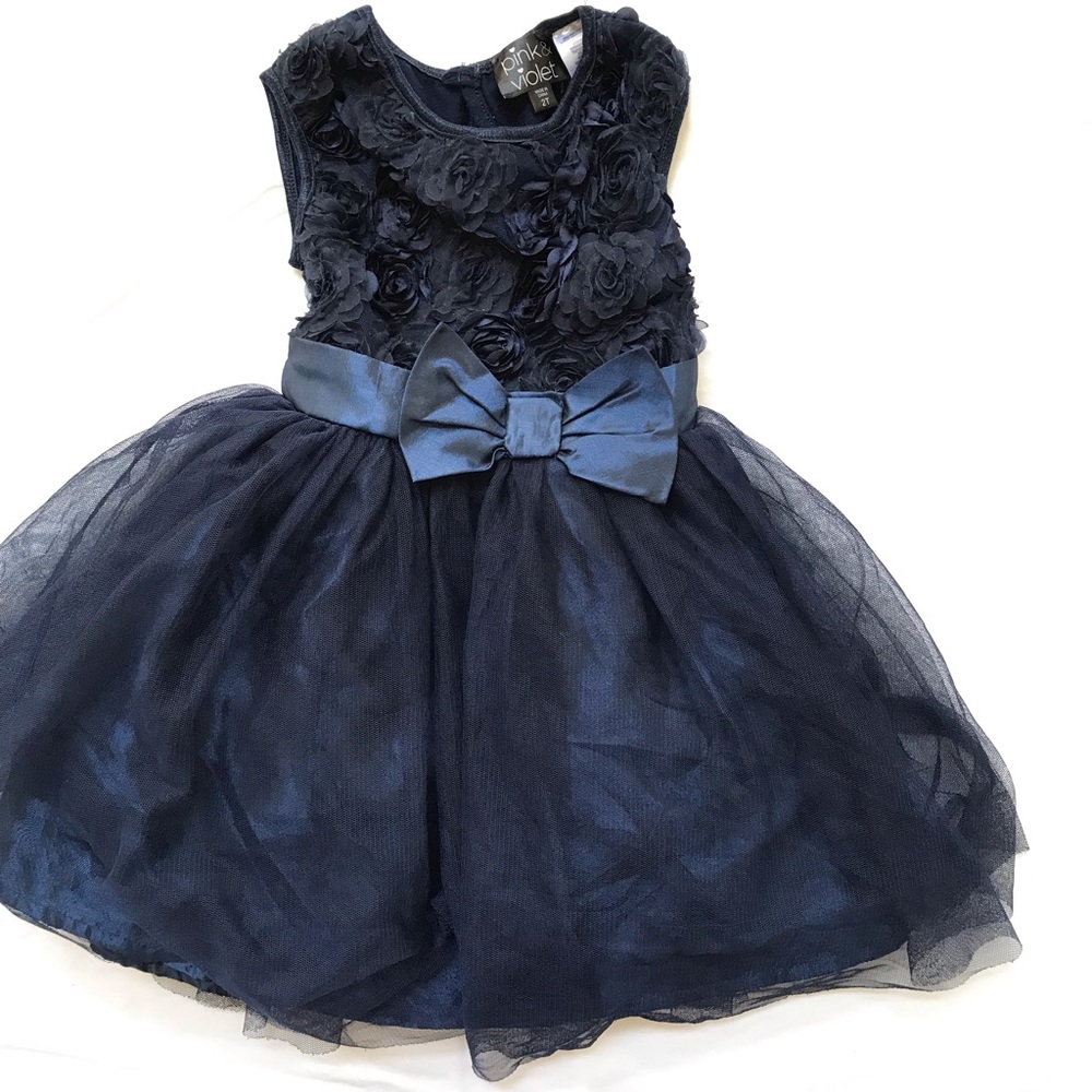 Navy blue floral dress with tulle skirting - Picture 2 of 2